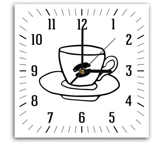 Horloge Murale Silhouette Tasse De Café Design Moderne 40 X 40 Cm Blanc