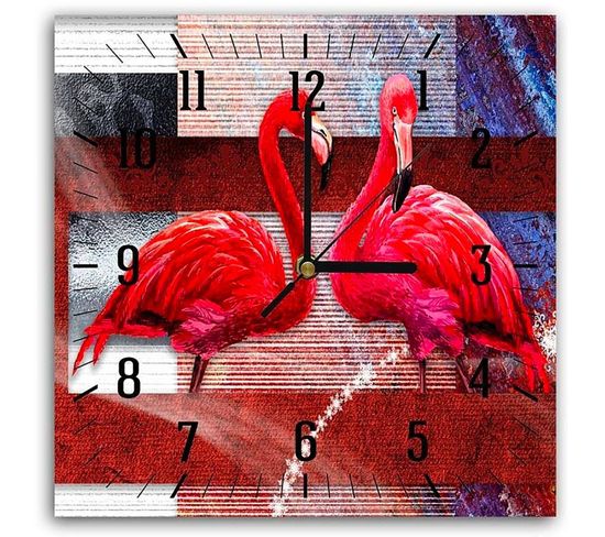 Horloge Murale Élégante Avec Flamants Roses 30 X 30 Cm Rouge