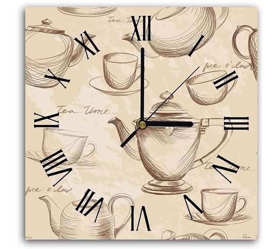 Horloge Murale Décorative Thématique Horaire Thé Vintage 40 X 40 Cm Beige