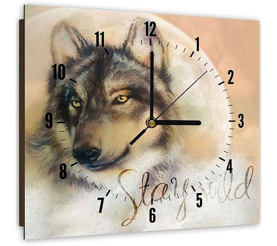 Horloge Murale Loup Inspirante Pour Intérieurs Modernes 30 X 30 Cm Beige