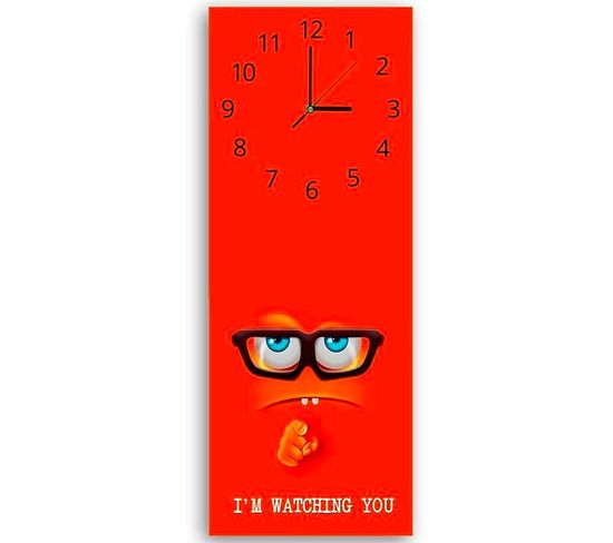 Horloge Murale Design 'i'm Watching You' – Regard Ludique 25 X 65 Cm Rouge