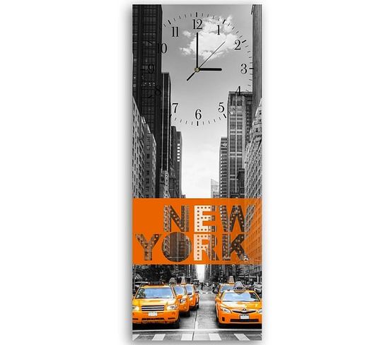 Horloge Murale Design Citadin Taxis De New York 25 X 65 Cm Orange