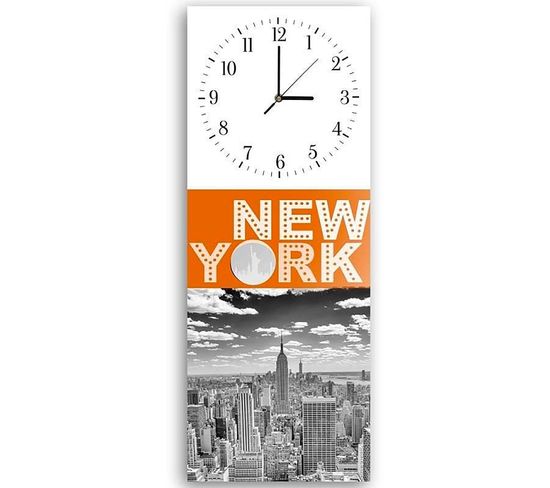 Horloge Murale Design Vertical New York Citadine 30 X 90 Cm Blanc