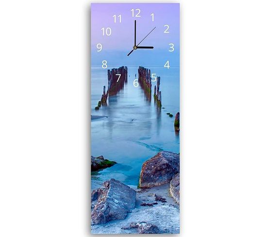 Horloge Murale Scène Sereine De Pont Submergé 25 X 65 Cm Bleu