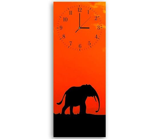Horloge Murale Design Silhouette Éléphant Ambiance Orange 25 X 65 Cm Orange
