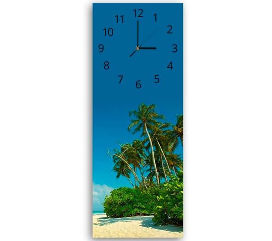 Horloge Murale Décorative Paysage De Plage Tropicale 25 X 65 Cm Bleu