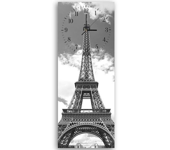 Horloge Murale Design Tour Eiffel En Monochrome 25 X 65 Cm Noir