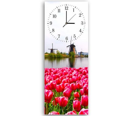 Horloge Paysage Des Pays-bas Avec Tulipes Écarlates 25 X 65 Cm Rouge