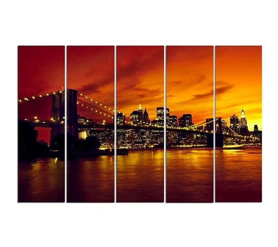 Tableau Pont De Brooklyn, Manhattan Au Coucher Du Soleil 300 X 140 Cm Orange