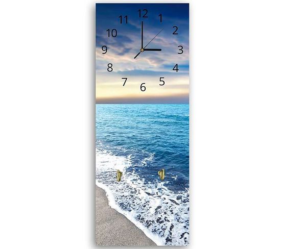 Horloge Plage Sereine Et Élégante - Décor Visuel Apaisant 25 X 65 Cm Bleu