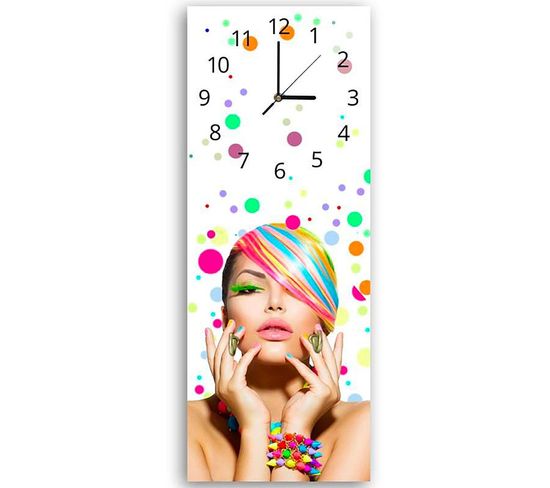 Horloge Murale Design Unique Et Colorée - Accroche-regard Déco 25 X 65 Cm Blanc