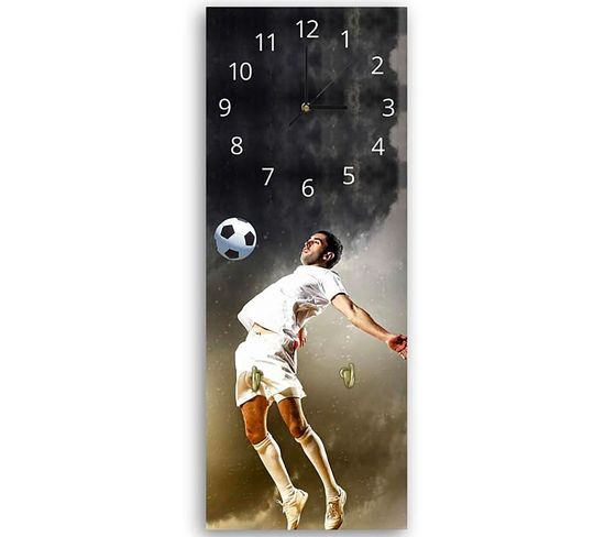 Horloge Murale Sportive Football En Pleine Action 25 X 65 Cm Blanc