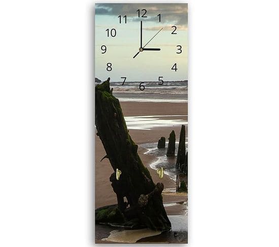 Horloge Paysage Marin Sombre Et Mystique – Décor Mural 25 X 65 Cm Marron