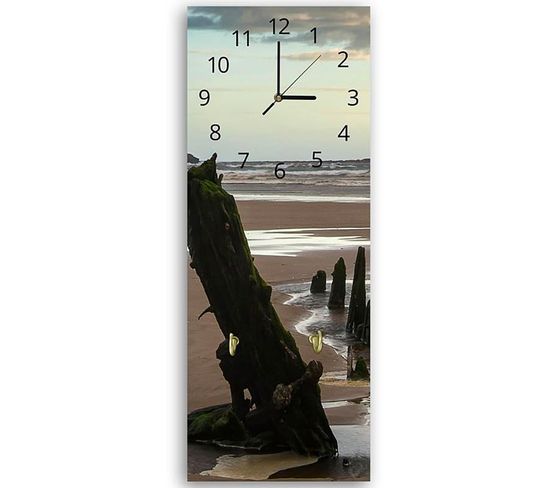 Horloge Paysage Marin Sombre Et Mystique – Décor Mural 40 X 118 Cm Marron