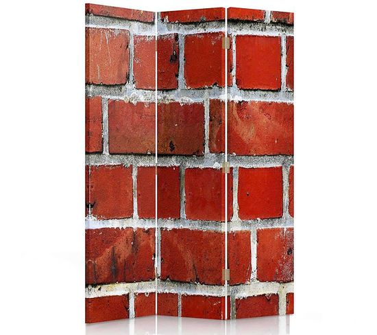Paravent Mur De Briques Rouges 3 Volets 110 X 150 Cm - 2 Faces R° V° + 360° Rouge