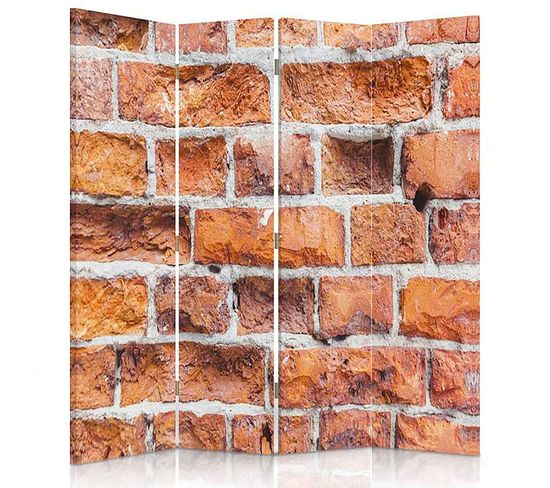 Paravent Mur De Briques 2 4 Volets 145 X 150 Cm - 2 Faces R° V° + 360° Orange