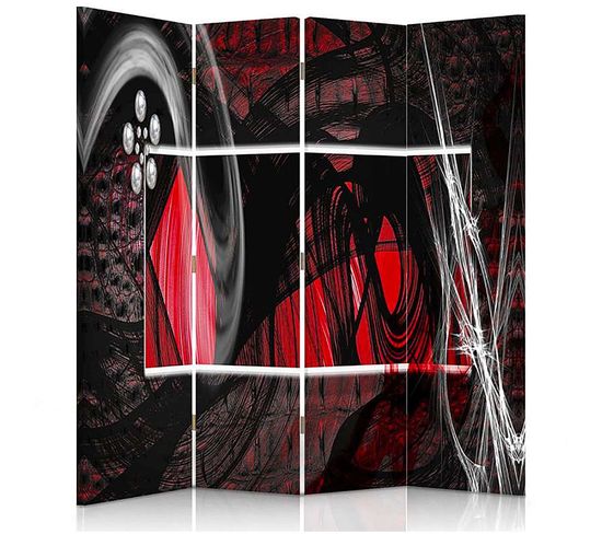 Paravent Intérieur Abstraction Rouge 4 Volets 145 X 150 Cm - 2 Faces R° V° + 360° Rouge