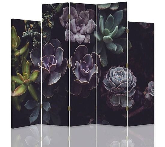 Paravent Jardin De Cactus 5 Volets 180 X 180 Cm - 2 Faces R° V° + 360° Violet