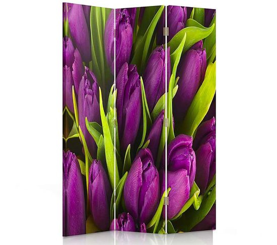 Paravent Décoratif Tulipes Rouge Foncé Pour Intérieur 110 X 150 Cm - 1 Face Déco Violet