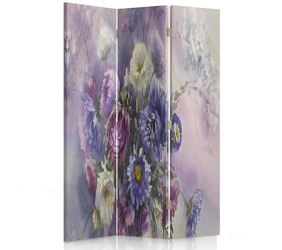 Paravent Floral Design 3 Panneaux Pour Intérieur Chic 110 X 150 Cm - 1 Face Déco Violet