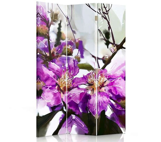 Paravent Décoratif Fleur Pourpre - Élégance Et Intimité 110 X 150 Cm - 1 Face Déco Violet