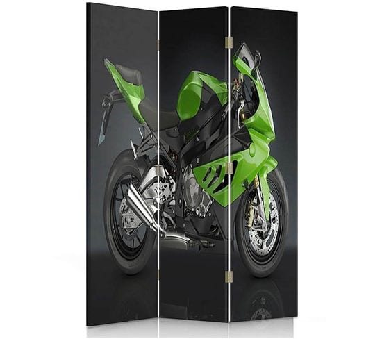 Paravent Déco Moto Pour Passionnés De Sports Mécaniques 110 X 180 Cm - 1 Face Déco Vert