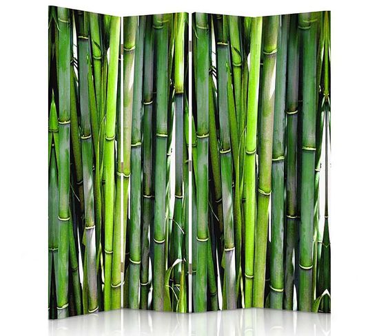 Paravent Décoratif En Bambou 4 Panneaux Pour Intérieur 145 X 150 Cm - 1 Face Déco Vert