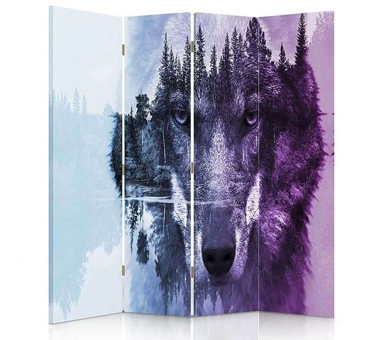 Paravent Loup Mystique En Forêt Violet – Décoration Unique 145 X 180 Cm - 1 Face Déco Violet