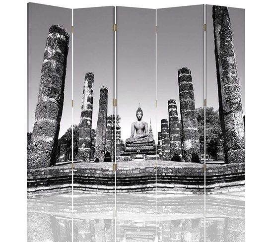 Paravent Bouddha Siakjamuni 5 Panneaux Zen Et Déco 180 X 150 Cm - 1 Face Déco Blanc