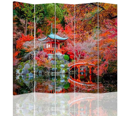Paravent Style Japonais 5 Volets: Élégance Zen Et Design 180 X 180 Cm - 1 Face Déco Rouge