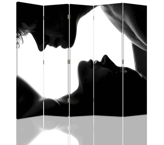 Paravent Baiser Artistique En Noir Et Blanc 5 Volets 180 X 180 Cm - 1 Face Déco Noir