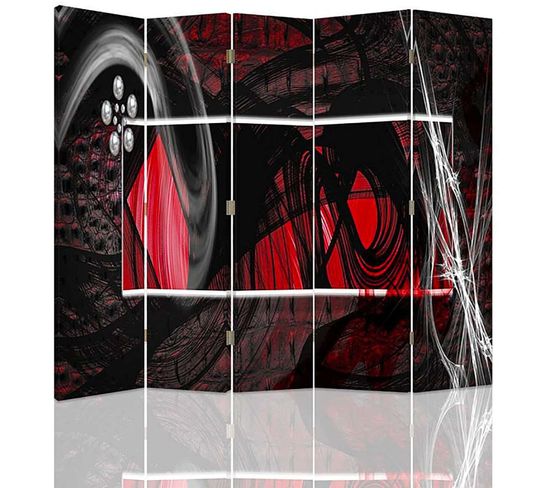Paravent Design Abstrait Rouge Pour Intérieur Élégant 180 X 150 Cm - 1 Face Déco Noir