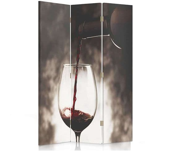 Paravent Décoratif Élégant Vin Rouge Pour Intérieur 110 X 180 Cm - 2 Faces R° V° Blanc