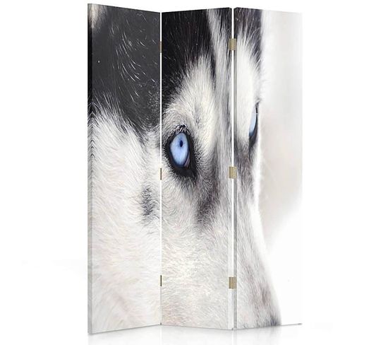 Paravent Husky Sibérien Imprimé Pour Décoration Intérieure 110 X 150 Cm - 2 Faces R° V° Blanc