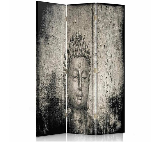 Paravent Bouddha Zen Design Pour Intérieur Paisible 110 X 180 Cm - 2 Faces R° V° Gris