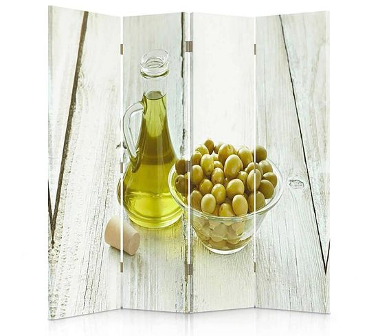 Paravent Décoratif Olives Et Huile D'olive – 4 Panneaux 145 X 180 Cm - 2 Faces R° V° Transparent