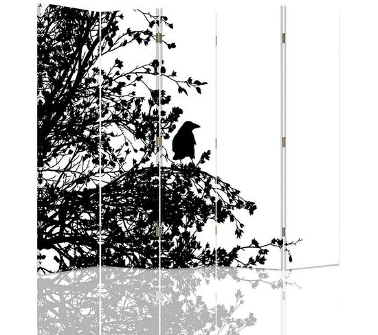 Paravent Design Oiseau En Silhouette Noir Et Blanc 180 X 180 Cm - 2 Faces R° V° Noir