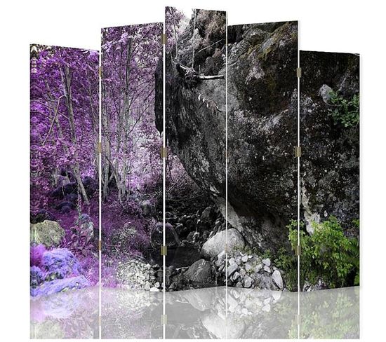 Paravent Boulder Bois: Décor Naturel Pour Intérieurs 180 X 180 Cm - 2 Faces R° V° Violet
