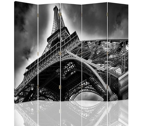 Paravent Design Tour Eiffel En Noir Et Blanc 5 Panneaux 180 X 150 Cm - 2 Faces R° V° Noir