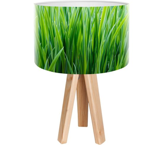 Lampe De Chevet Bois Vert 30x30x45cm