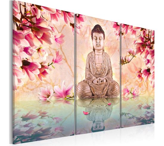 Tableau Méditation De Bouddha 90 X 60 Cm Rose