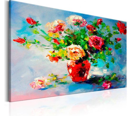 Tableau Peint Belles Roses 120 X 80 Cm