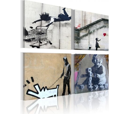 Tableau Banksy Quatre Idées Créatives 90 X 90 Cm Gris