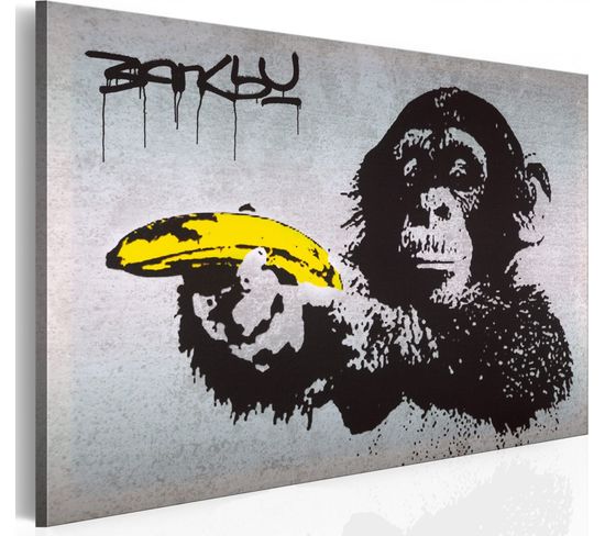 Tableau Arrête Ou Le Singe Va Tirer !, Banksy 120 X 80 Cm Gris