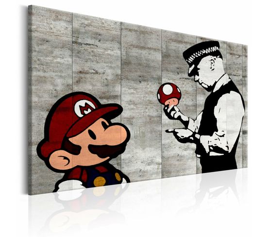 Tableau Mario Bros Sur Béton Banksy 90 X 60 Cm Gris