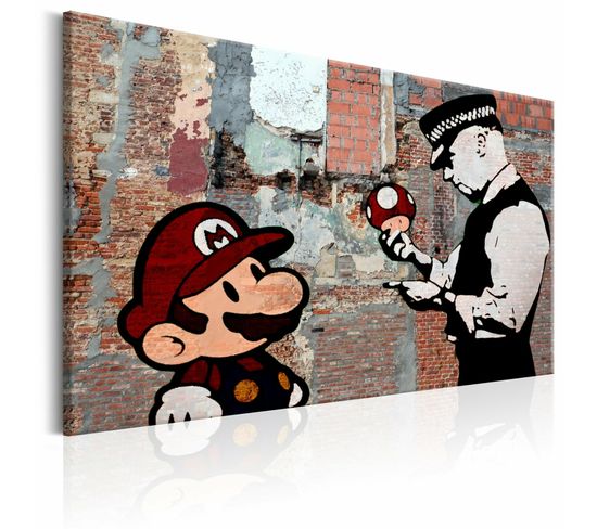 Tableau Mario Bros Sur Mur Banksy 90 X 60 Cm Rouge