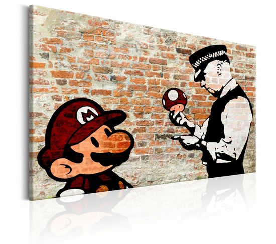 Tableau Mario Bros Sur Briques Banksy 120 X 80 Cm Rouge