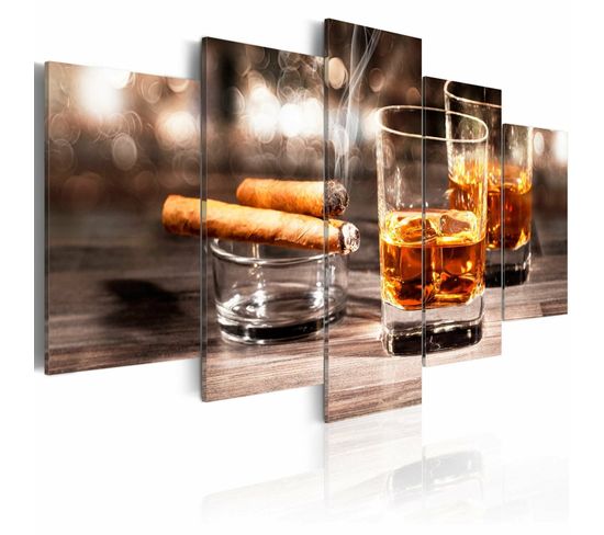 Tableau Cigare Et Whisky 100 X 50 Cm Marron