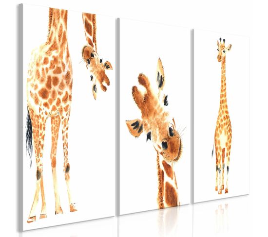Tableau Girafes Drôles 60 X 30 Cm Orange