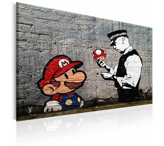 Tableau Mario Et Flic Par Banksy 120 X 80 Cm Gris